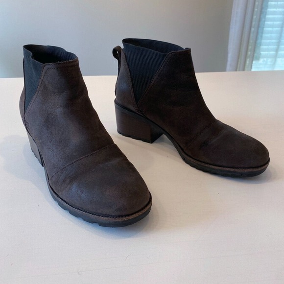 Sorel‎ Women's Braun Leather Cate Block Heel Ankle Casual Chelsea Booties Size 9 - Picture 2 of 10